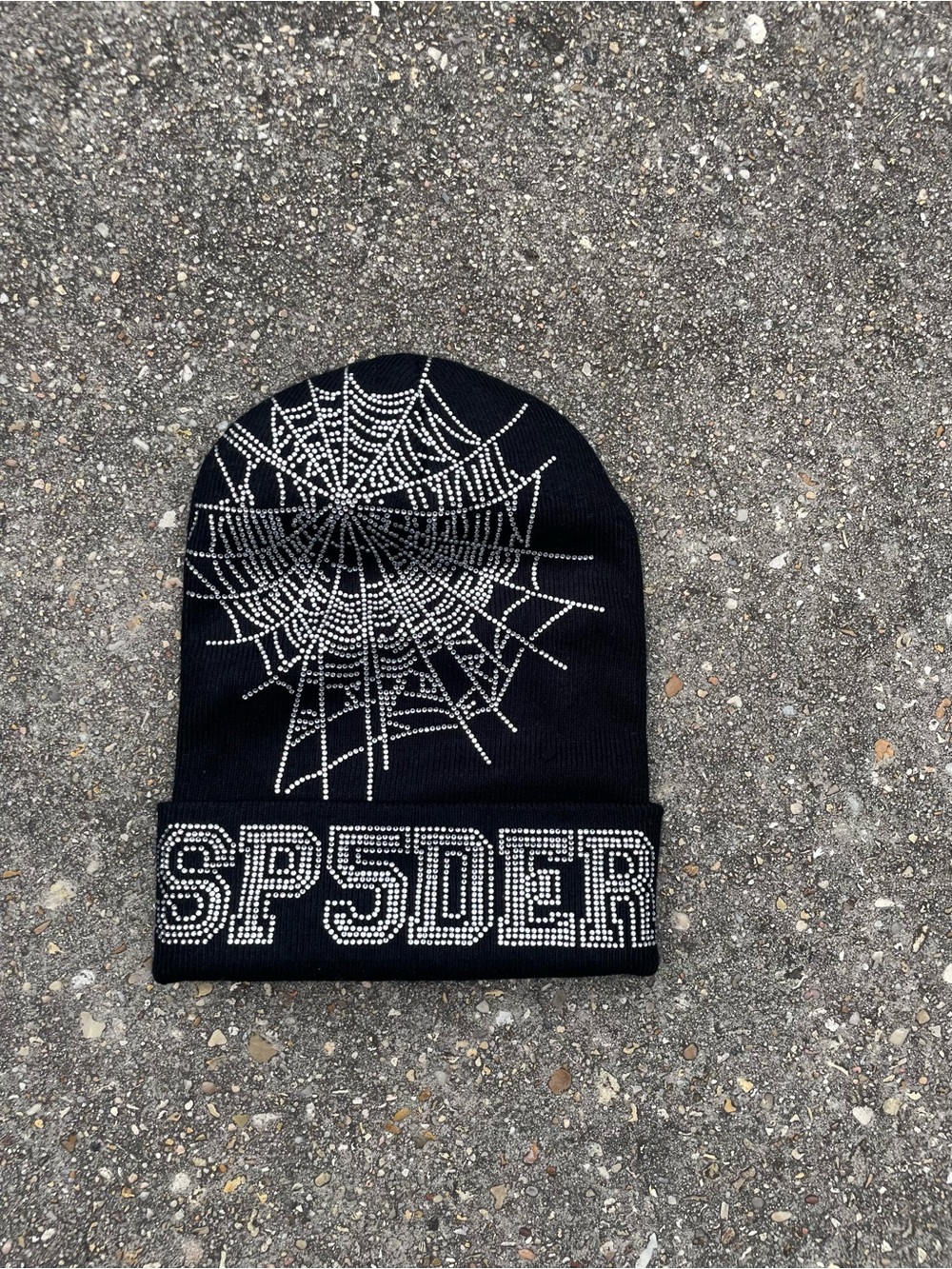 Sp5der Men’s Black Rhinestone Web Beanie